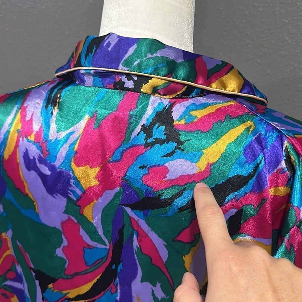 Vintage Adolfo Multicolored Long Sleeved Silky Nightgown L - Picture 3 of 8